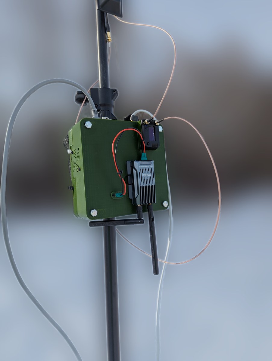 Ratatoskr module mounted on a mast during field testing